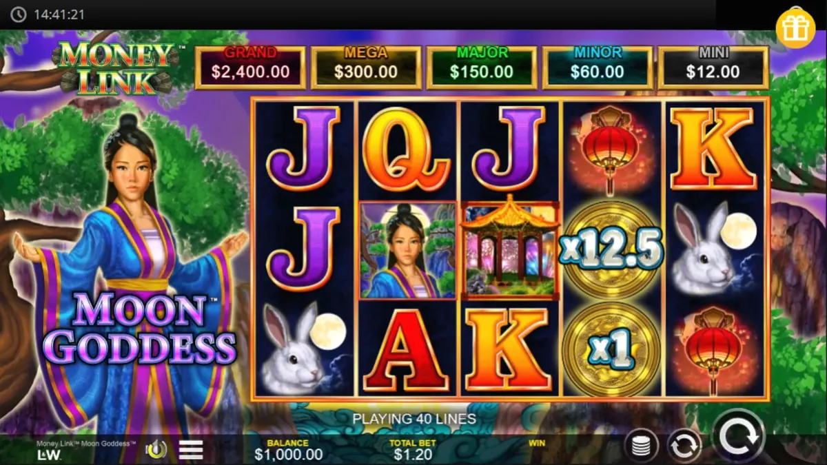 Tampilan visual slot Money Link Moon Goddess dengan tema taman malam dan Dewi Bulan.