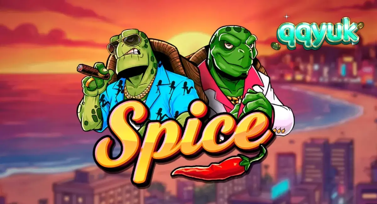 Tampilan visual slot Spice dengan tema kura-kura dan pantai neon.